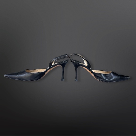 Vintage Manolo Blahnik Black Leather Carolyne Slingback Pumps Heels Sz 8.5 / 39 - Picture 5 of 11